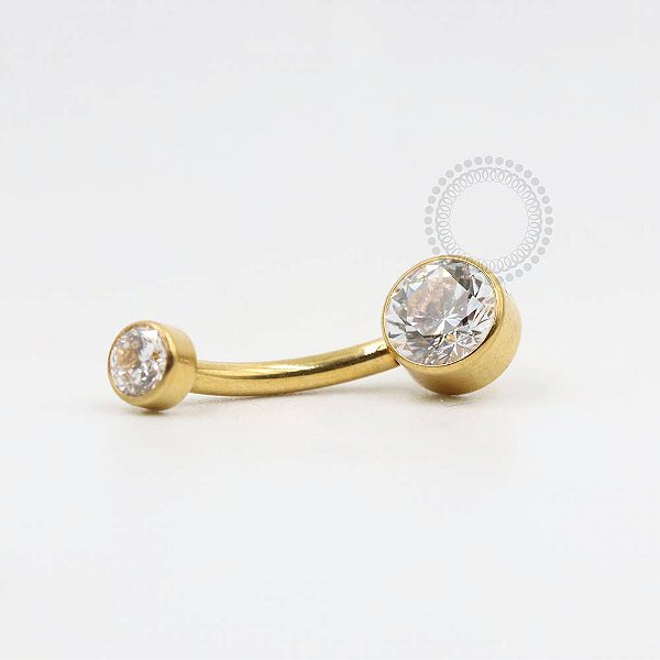 PVD100 Navel Zircônia Flat Aço PVD Gold