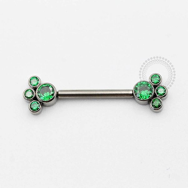 TN344 Nipple 4 CZ Esmeralda Rosca Interna Titânio ASTM F136