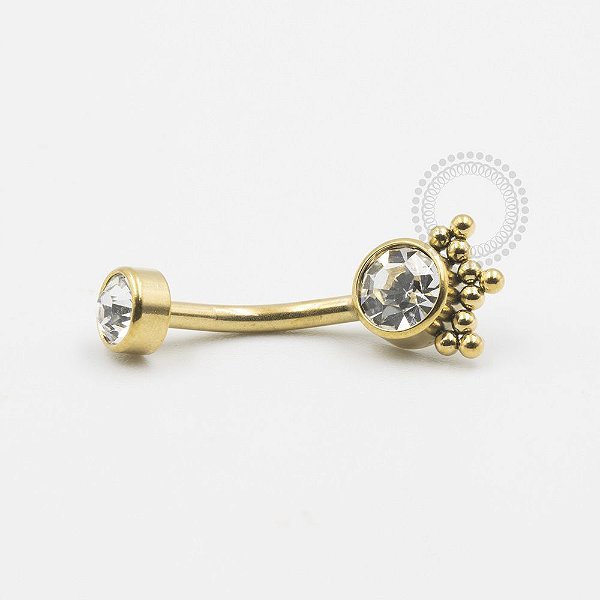 PVD57 Navel Meio Sol Indiano Cristal Aço PVD Gold