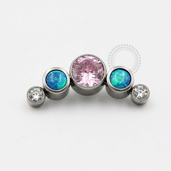TN451 Topo Cluster 5 CZ Synthetic Opal Azul e Rosa Titânio
