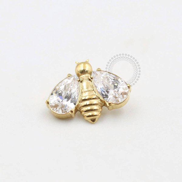 TN474  Topo Abelha Two Navetes Zirconia Titânio PVD Gold