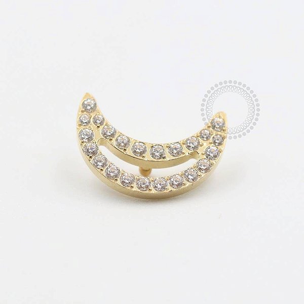 TN504 Topo Lua Crescente Cravejada Titânio PVD Gold