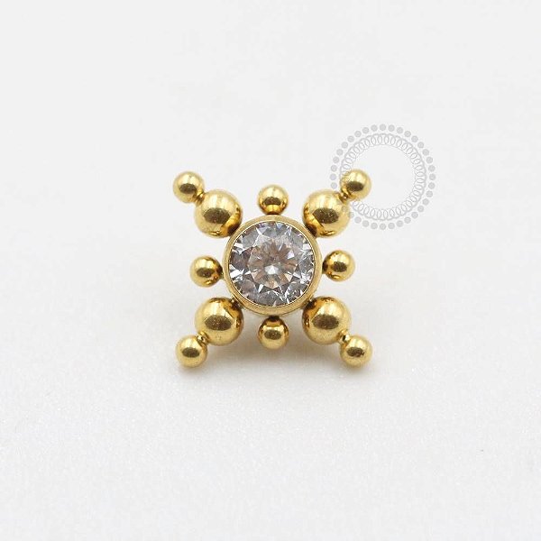 TN571 Topo Pedra Zirconia com esferas Titânio PVD gold