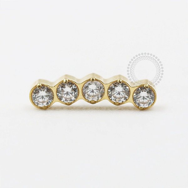 TN703 Topo cluster 5 pedras CZ titanio PVD gold