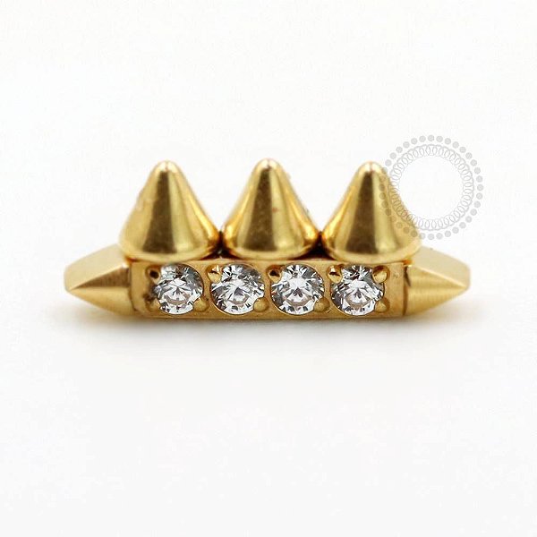 TN709 Topo Cluster Cinco Pontas Pedra CZ Titânio PVD Gold
