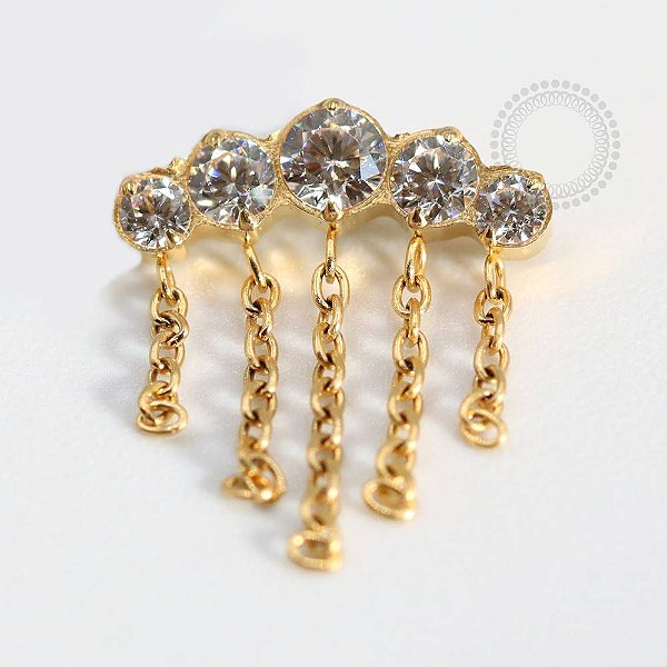 TN758 Topo Cluster Zircônia Cinco Correntes Titânio PVD Gold