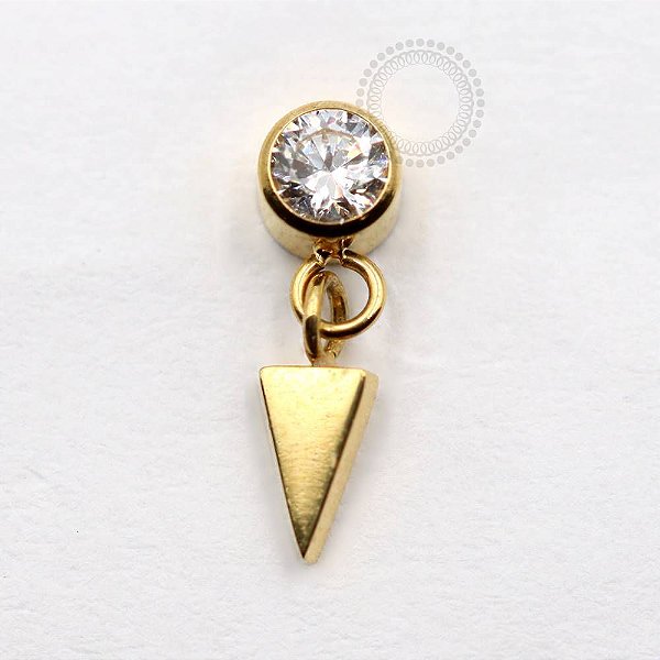 TN824 Topo Zircônia Solitaria com Pingente Triangular Titânio PVD Gold