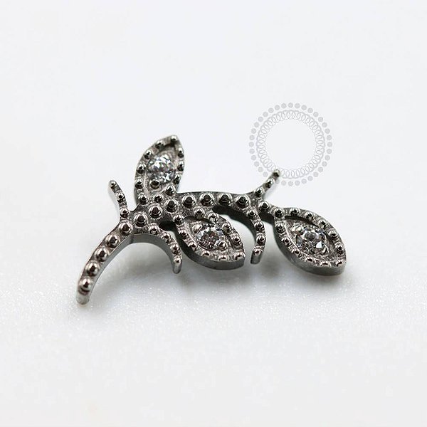 TN830 Topo Galho Texturizado 3 Folhas CZ Titânio ASTM F136 (OUTLET)