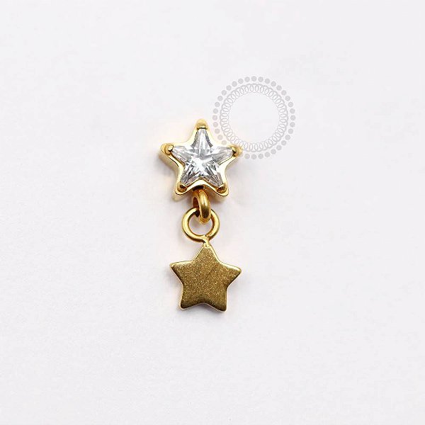 TN935 Topo Estrela Cristal Adereço Estrela Lisa Titânio PVD  Gold