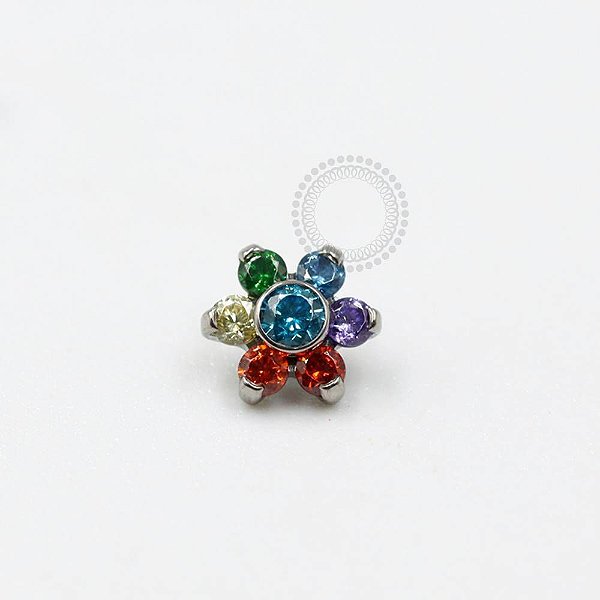 TN996 Topo Flor Zirconias Coloridas Titânio