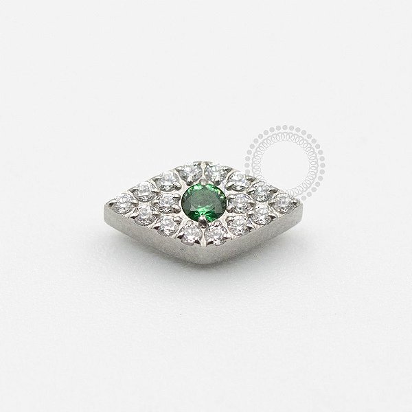 TN1292 Topo Olho Cravejado CZ Cristal / Verde Esmeralda Titânio