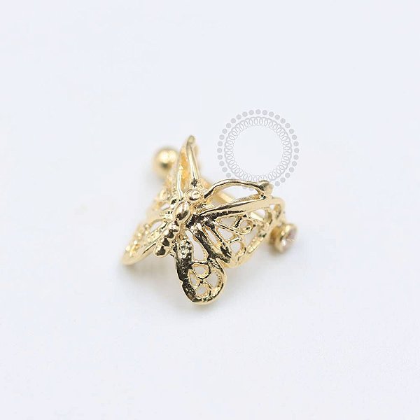 OR42 Argola Borboleta Haste Microbell  Ouro 18K