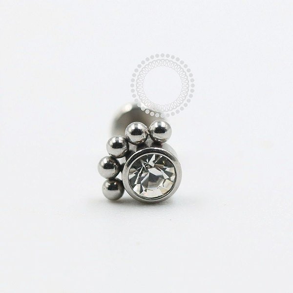 PB119 Labret Circular Zirconia 5 Esferas Aço 316L