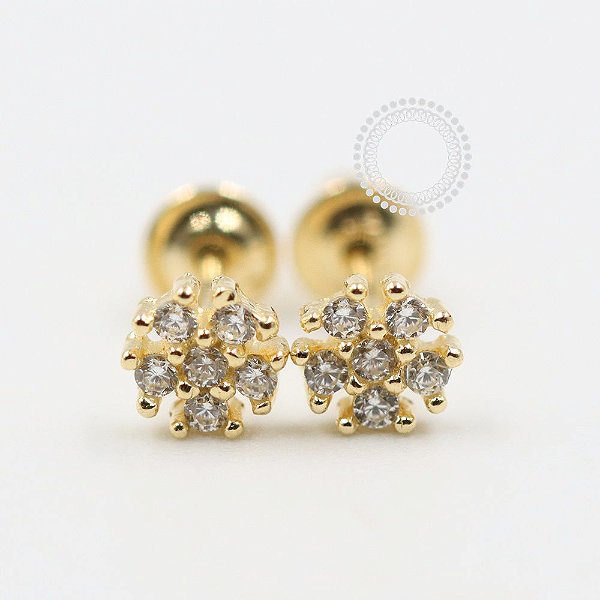 OR53 Brinco Flor de Lótus Tarracha Baby Ouro 18K (0,70g)