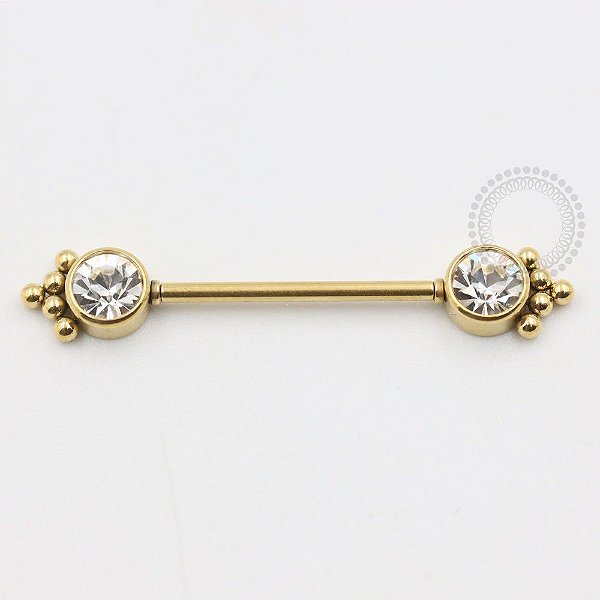 PVD60 Nipple piercing indiano aço strass colado PVD Gold