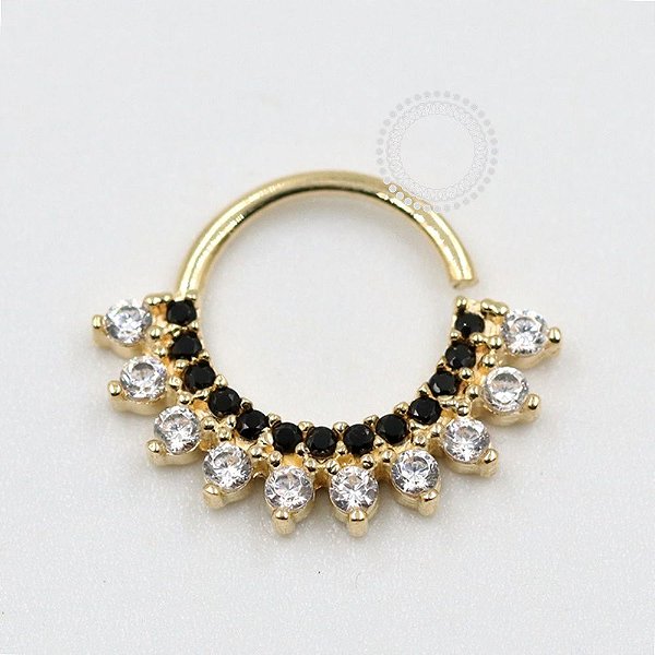 OR64 Segmento Frontal Cristal/Black Ouro 18K (8mm 0,083g)
