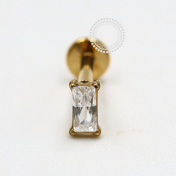 PVD114 Labret Zirconia Baguette Haste Superior Aço 316L PVD Gold
