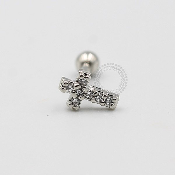 MBA76 Microbell Cruz Cravejada Zirconia  Banho Rodio