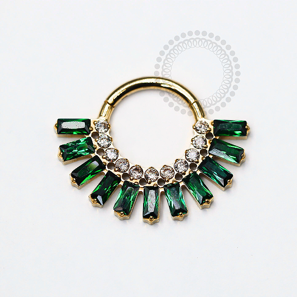 TN1241 Segmento CZ Baguetes Verde Esmeralda Titânio PVD Gold (OUTLET)