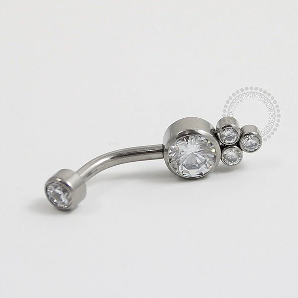 TN242 Navel Piercing Flat Stone 3 CZ Titânio
