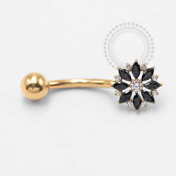 TN1329 Navel Flor Zircônia Black Titânio PVD Gold