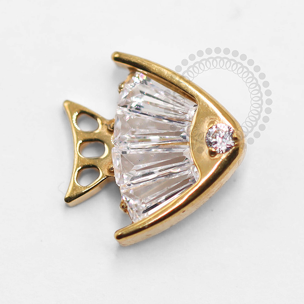 TN1381 Topo Peixe Zircônia Cristal Titânio PVD Gold