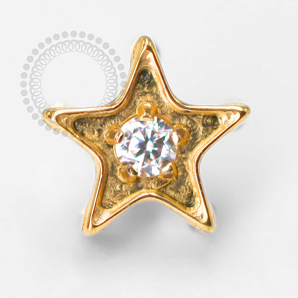 TN1429 Topo Mini Estrela Com Ponto De Luz Titânio PVD Gold
