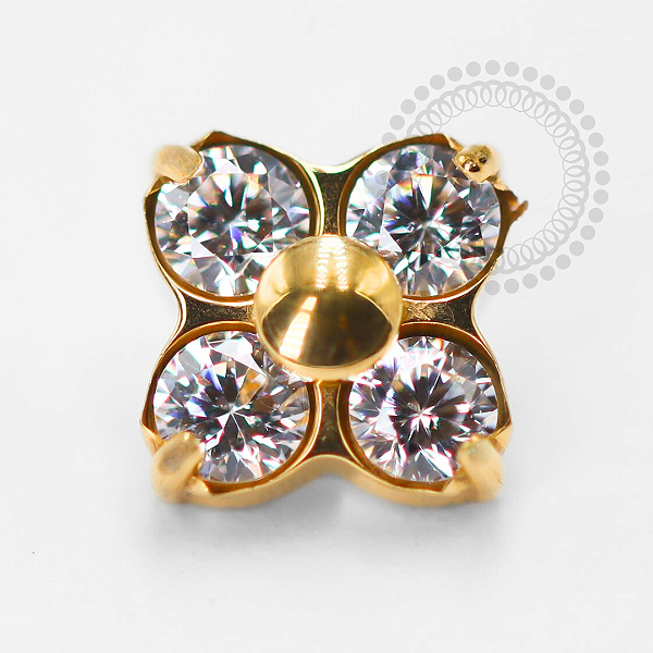 TN1430 Topo Flor 4 Pétalas Titânio PVD Gold