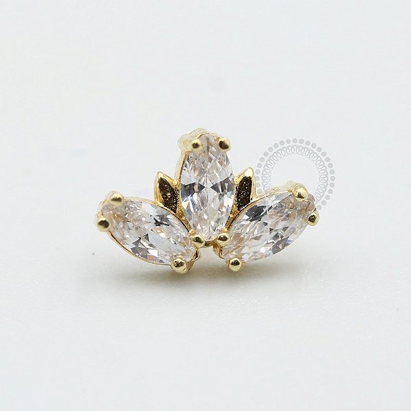 OR19 Topo 3 Navetes Zirconia Ouro 18K ( 0,61g)