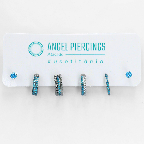 KIT13 Labret Argola Zircônia Azul Titânio ASTM F-136