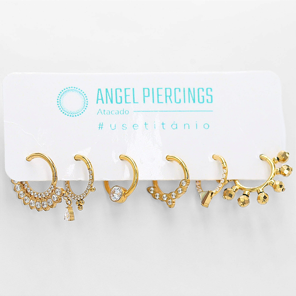 KIT16 Argolas Titânio PVD Gold