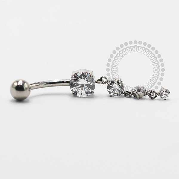 TN1495 Navel Pingente 3 Zirconias Titânio ASTM F-136