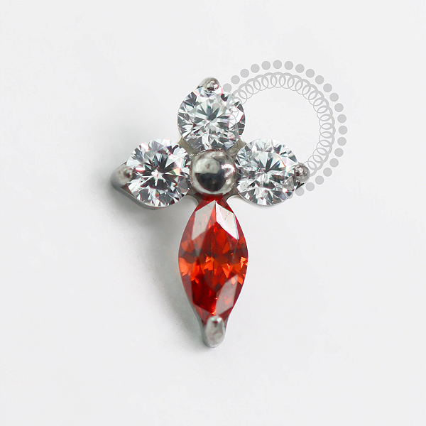 TN1568 Topo Trevo Cristal Red Titânio ASTM F-136