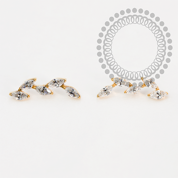 TN1587 Topo Cluster 5 Navetes CZ Titânio PVD Gold