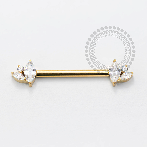 TN1654 Nipple 2 Navetes Push Pin Unilateral CZ Titanio PVD Gold