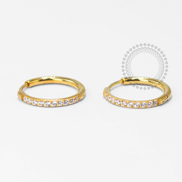 TN1668 Par De Brincos Argola Lux 12mm Titânio PVD Gold