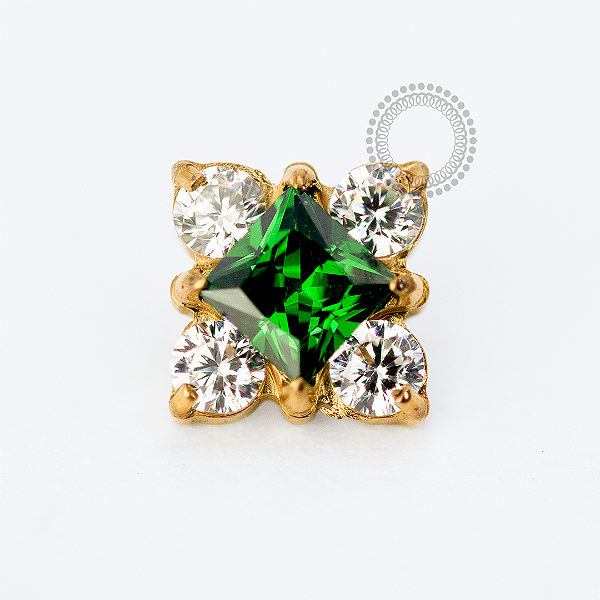 TN1698 Topo Flor Cristal E Esmeralda Titânio PVD Gold