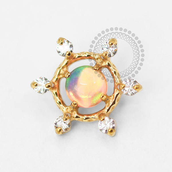 TN1752 Topo Sol Pedra Opala Jelly Sintética Titânio PVD Gold (OP512)
