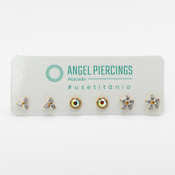 KIT42 Brincos Titânio PVD Gold