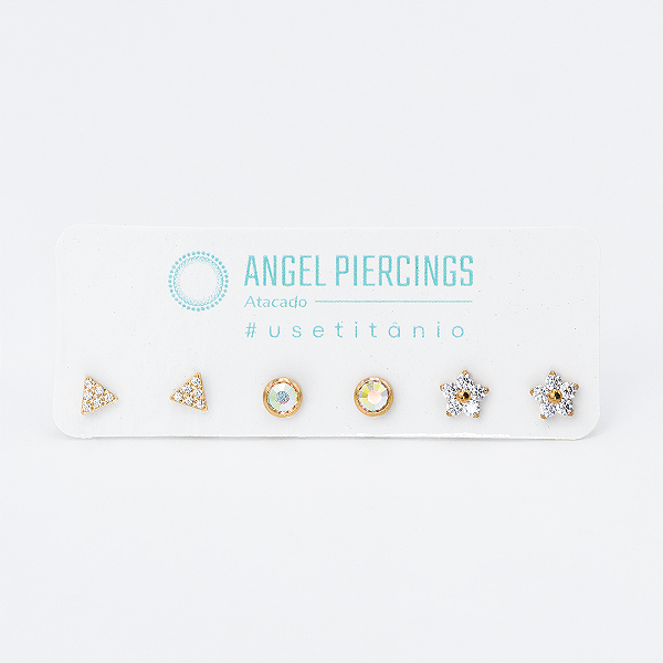 KIT42 Kit Brincos Titânio PVD Gold
