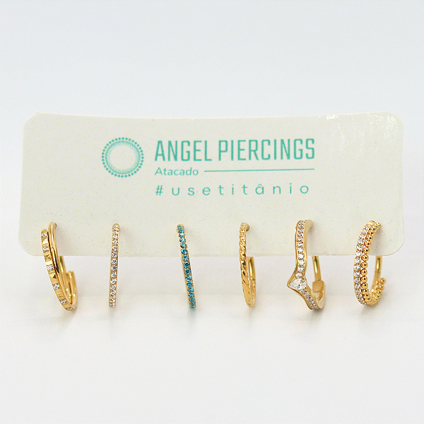 KIT48 Argolas Conch Titânio PVD Gold