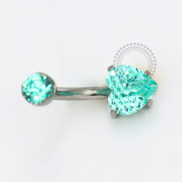 TN1804 Navel Coração CZ Paraíba Verde Titânio ASTM F136