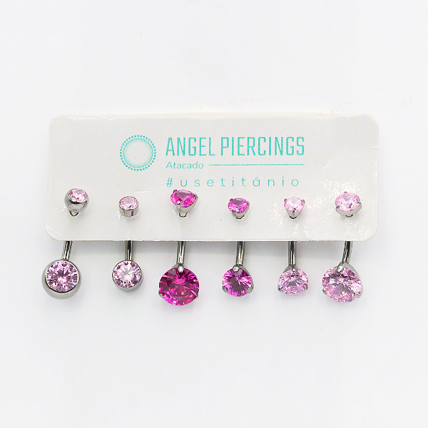 KOR02 Kit Navel Zircônia Rosa Titânio ASTM F-136