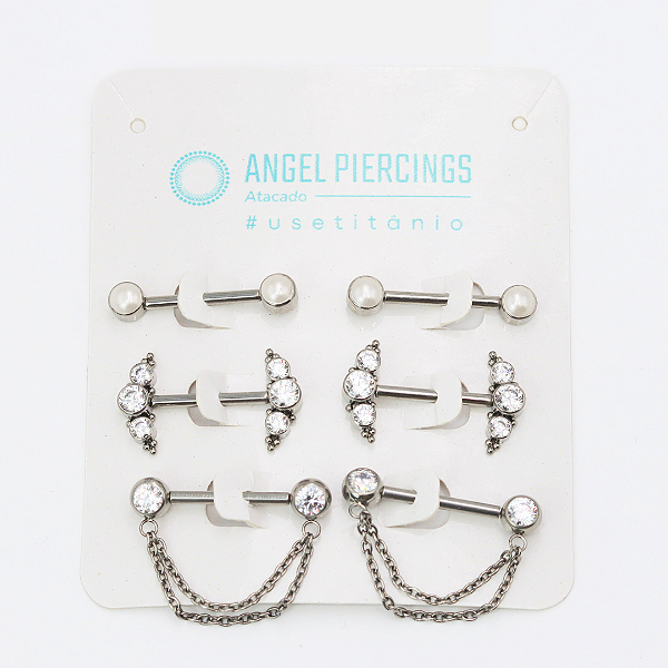 KOR03 Kit Nipple CZ E Pérola Titânio ASTM F-136