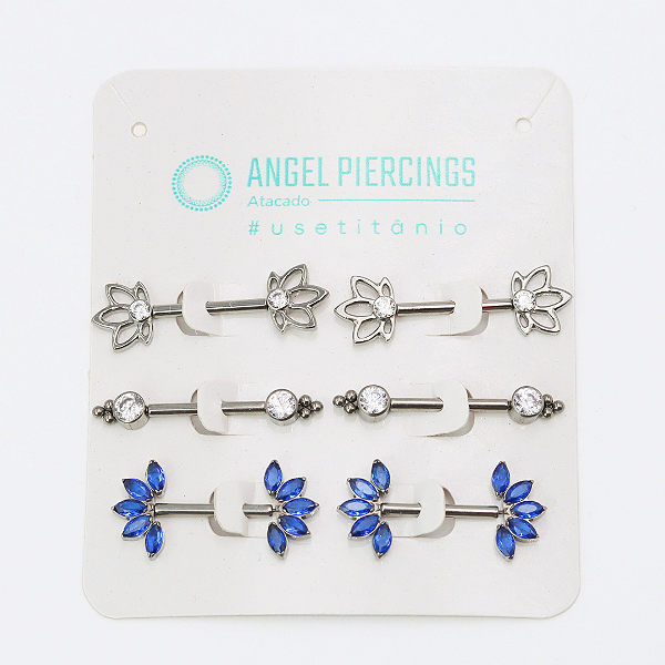 KOR04 Kit Nipple Cristal E Azul Titânio ASTM F-136