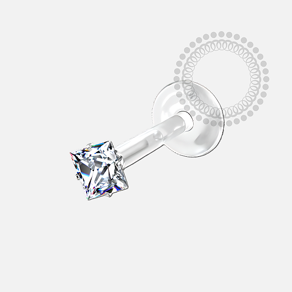 BF09 Labret Silicone Topo CZ Quadrada Titânio