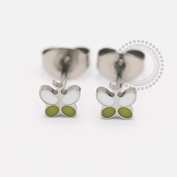 TN1865 Par de Brincos Borboleta Resinada Titânio ASTM F136