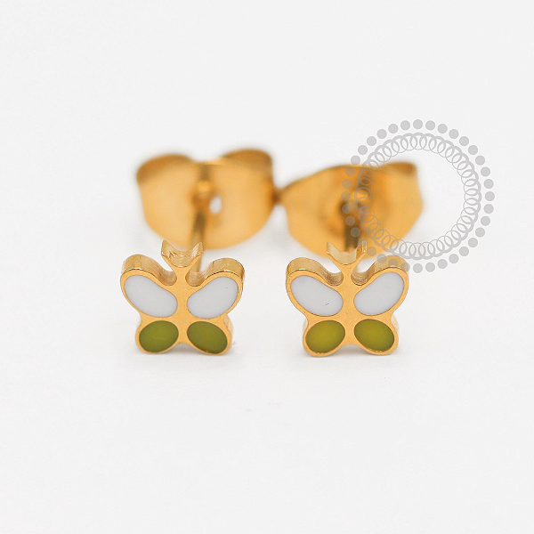 TN1868 Par de Brincos Borboleta Resinada Titânio PVD Gold