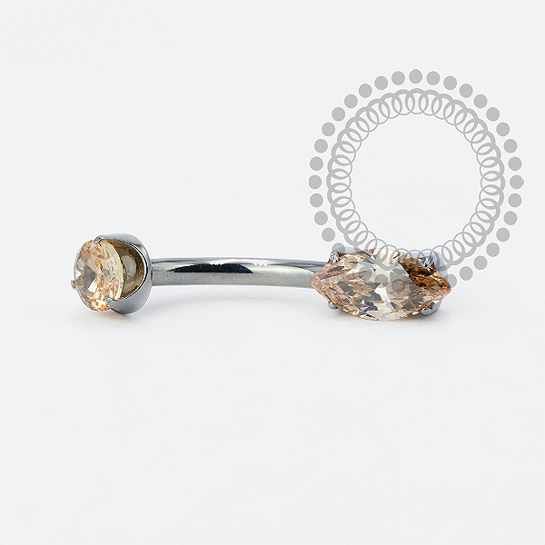 TN1928 Navel Zircônia Oval Champanhe Titânio ASTM F-136