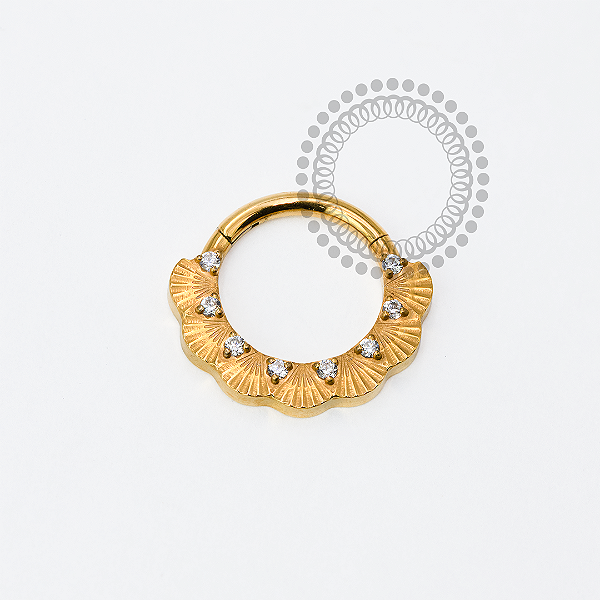 TN1946 Segmento Cravejado Conchas 8 Pedras Titânio PVD Gold